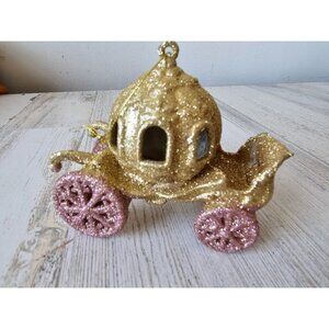 Glitter pumpkin Cart Cinderella ornament gold pink sparkle unique Xmas tree deco